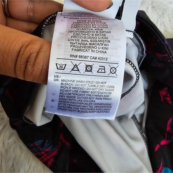 Adidas Women's Floral Pink And Blue All Over Print Tech Leggings Medium - Picture 9 of 14